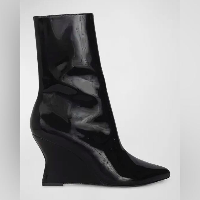 Black Suede Studio Lauren Patent Wedge Ankle Boots Size 37 =7